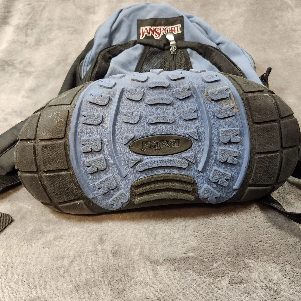 Jansport Backpack Thick Rubber Tire Bottom Blue Bookbag Vintage 90s Y2K